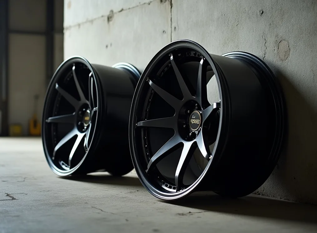 Llantas de aleacion negras en garage industrial