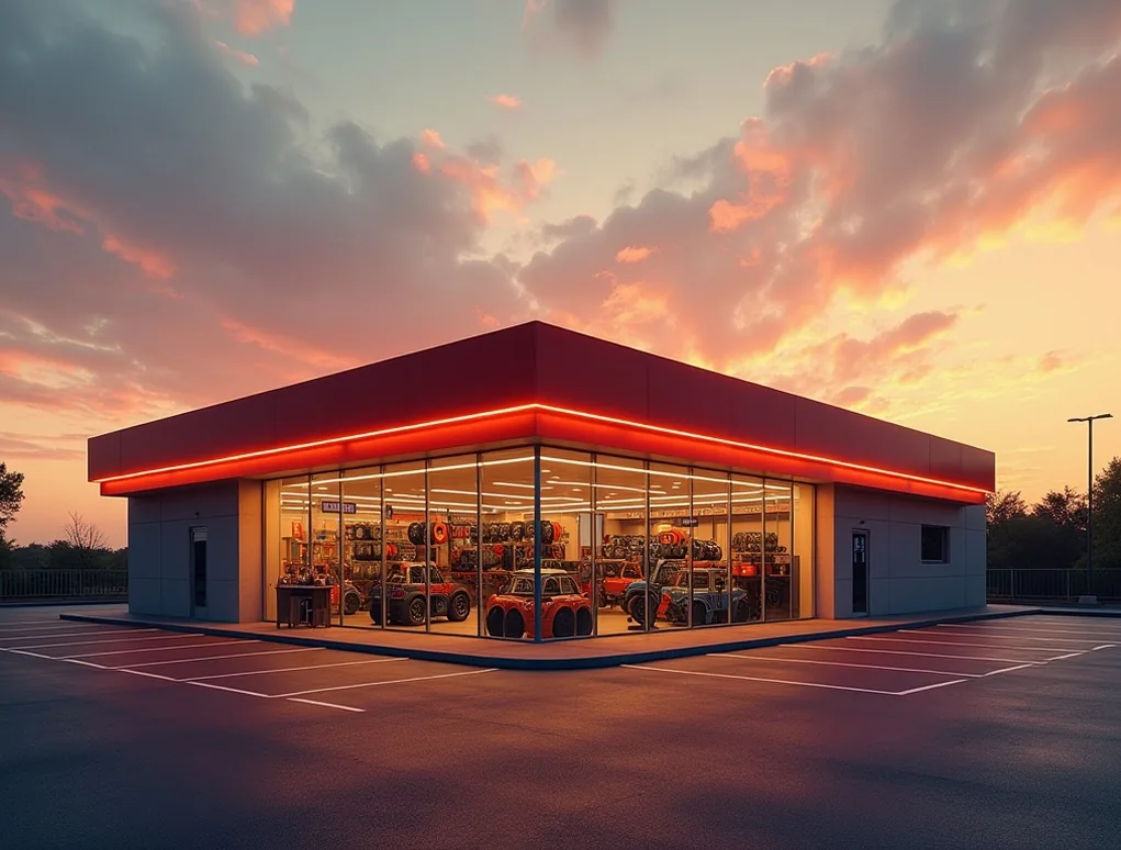 Exterior TirePoint al atardecer